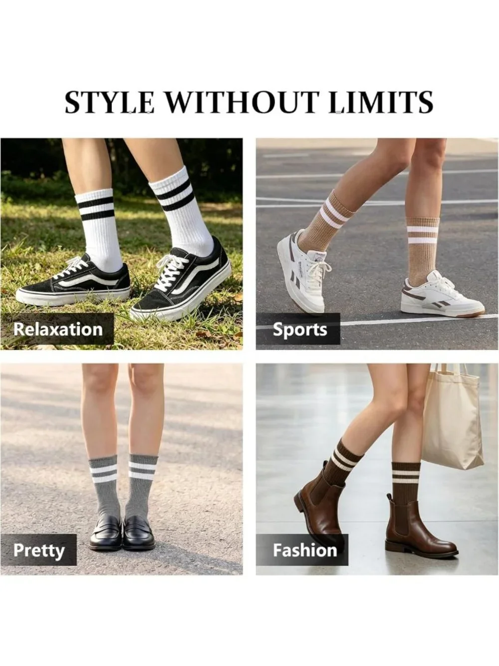 5 Pairs Women's Striped Crew Socks - Casual Cotton Above Ankle Socks, Comfy Fit